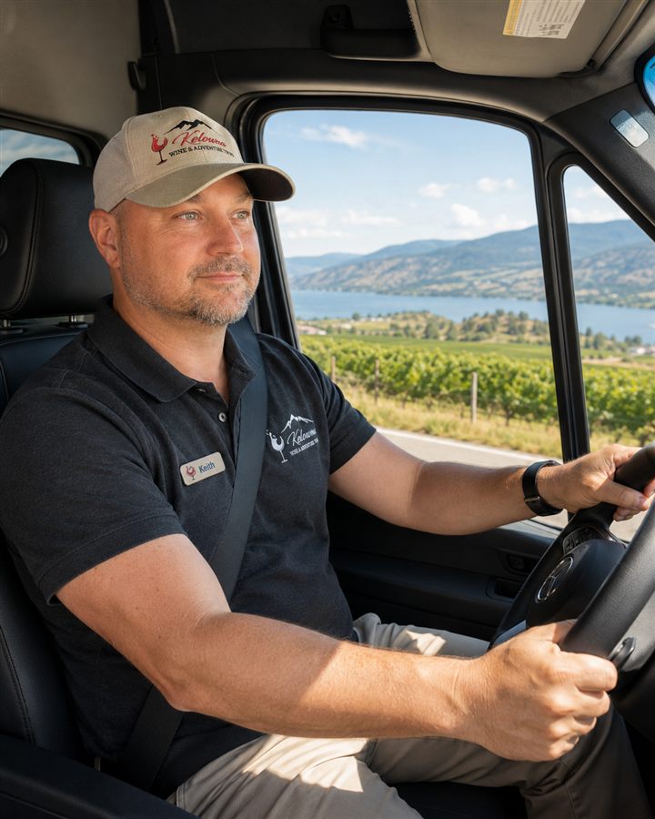 Keith driving guests through Kelowna wine country