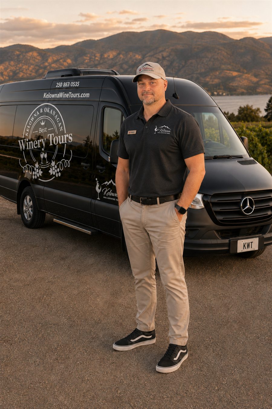Keith standing beside the Kelowna Wine Tours van in Okanagan wine country