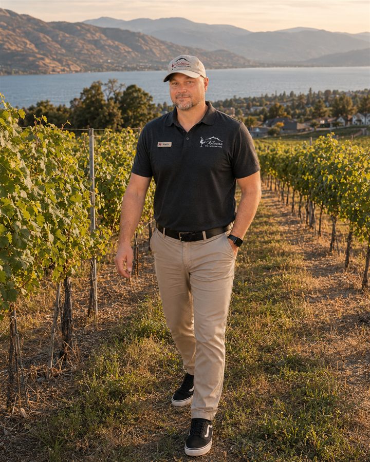 Keith walking through an Okanagan vineyard